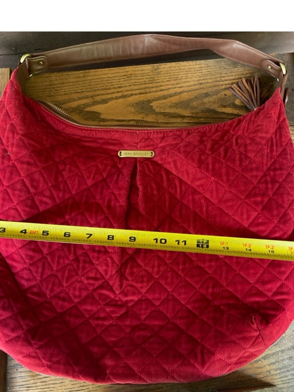 Vera Bradley Retired Quilted Chili Red Shoulder HoboBag with BrownStrap&Tassels - Picture 11 of 12